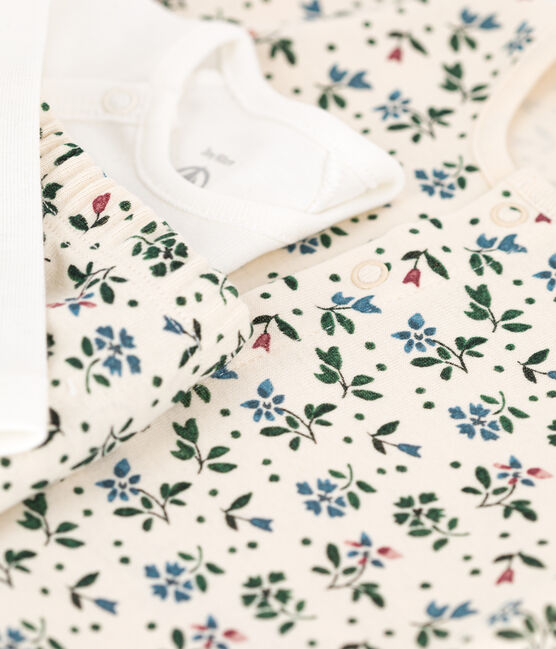 Conjunto de 3 piezas de algodón con estampado de flores para bebé blanco AVALANCHE/ MULTICO