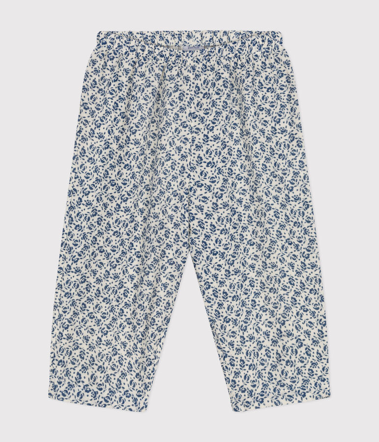 Pantal&oacute;n estampado de gasa de algod&oacute;n para beb&eacute; crudo/azul