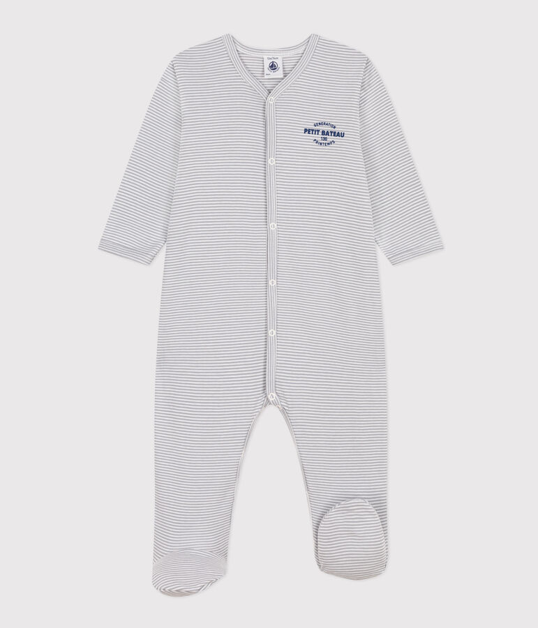 Pijama milrayas de algod&oacute;n gris/blanco