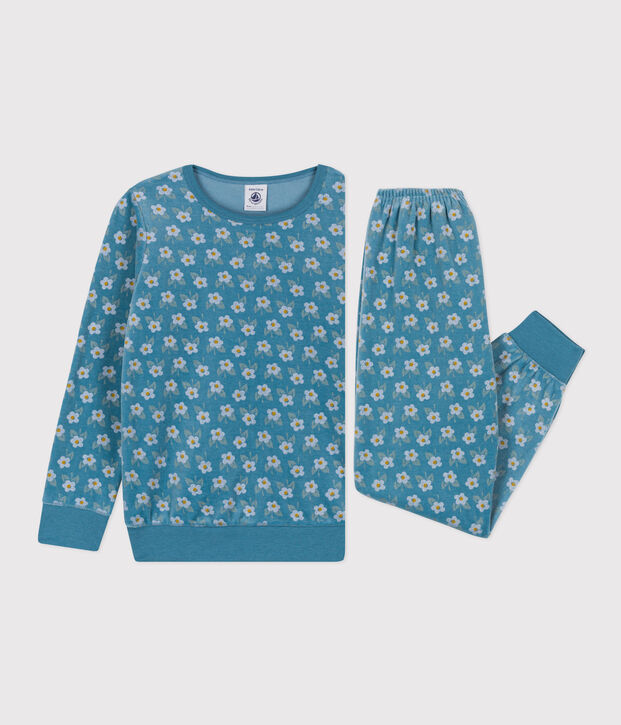 Pijama de terciopelo con flor para ni&ntilde;a azul/multicolor