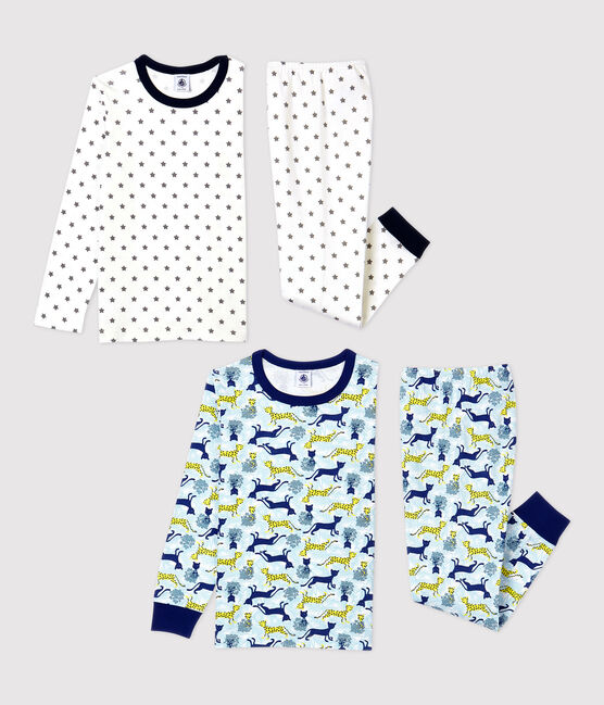 Juego de 2 pijamas de niño de algodón, uno con estampados de estrellas y otro de panteras variante 1