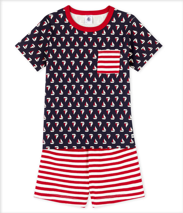 Pijama corto de punto de algod&oacute;n para ni&ntilde;o azul/multicolor