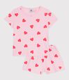 Pijama corto infantil de algod&oacute;n con estampado de corazones