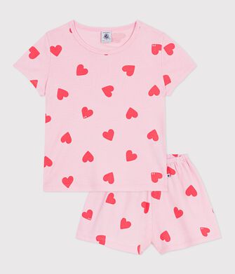 Pijama corto infantil de algod&oacute;n con estampado de corazones