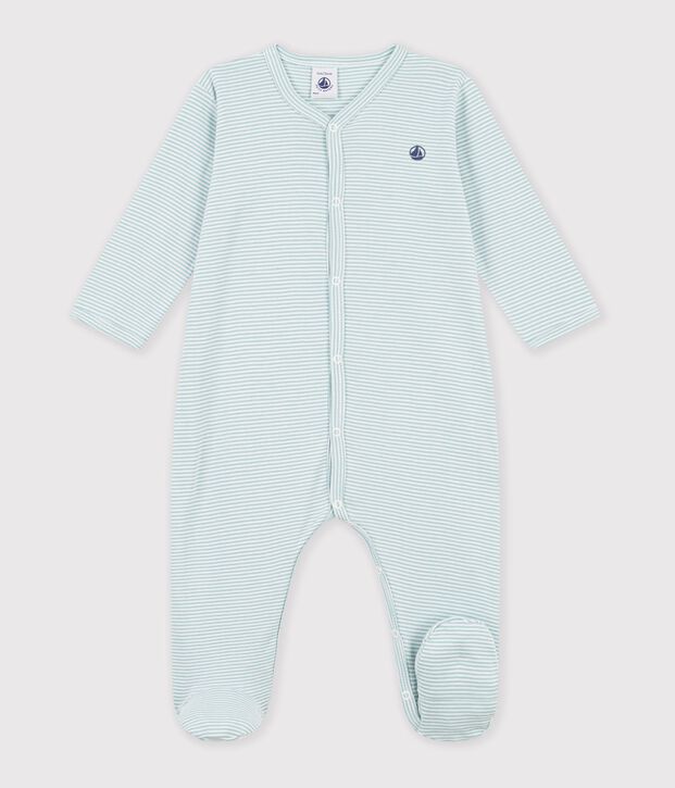 Pijama de algod&oacute;n milrayas para beb&eacute; verde/blanco