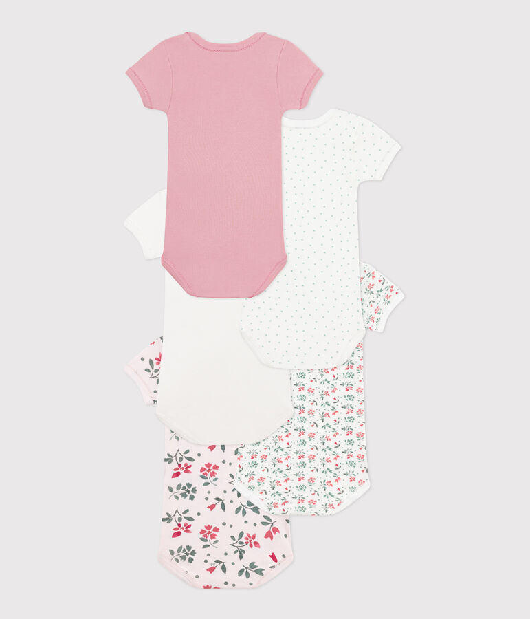 Juego de 5 bodis de algod&oacute;n de manga corta con flores para beb&eacute; multicolor