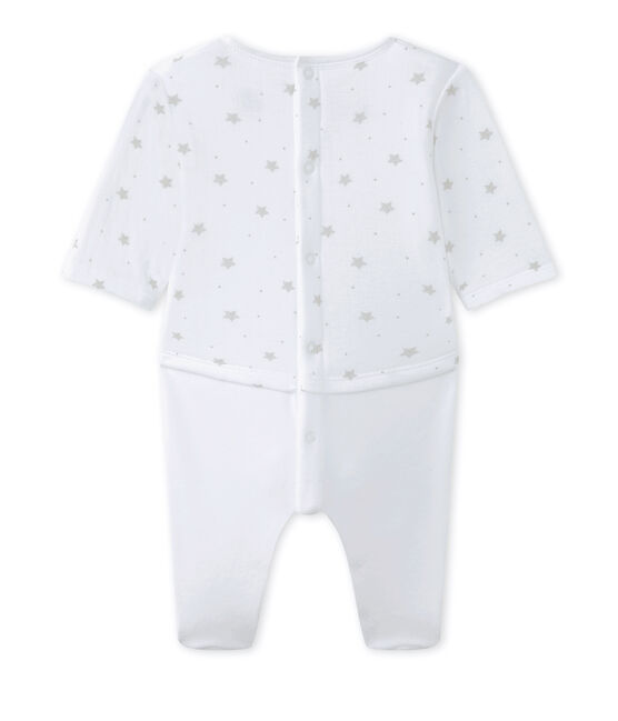 Pelele blusa bebé mixto bi-materia blanco ECUME/marron SHITAKE