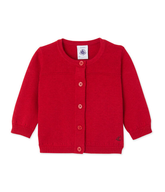 Cárdigan de bebé para niña en lana y algodón rojo FROUFROU