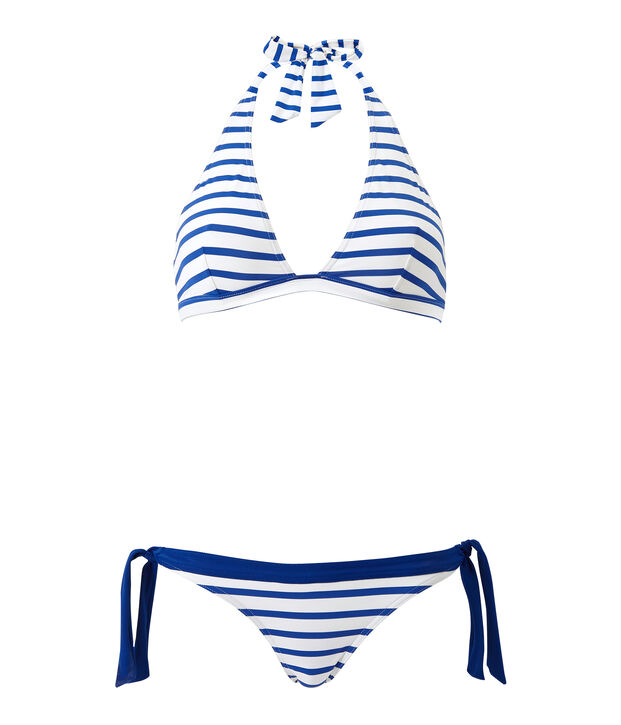 Ba&ntilde;ador rayado de 2 piezas para mujer blanco/azul