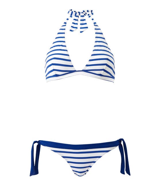 Bañador rayado de 2 piezas para mujer blanco MARSHMALLOW/azul PERSE