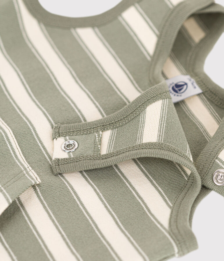 Mono corto sin mangas de punto grueso a rayas para beb&eacute; verde/crudo