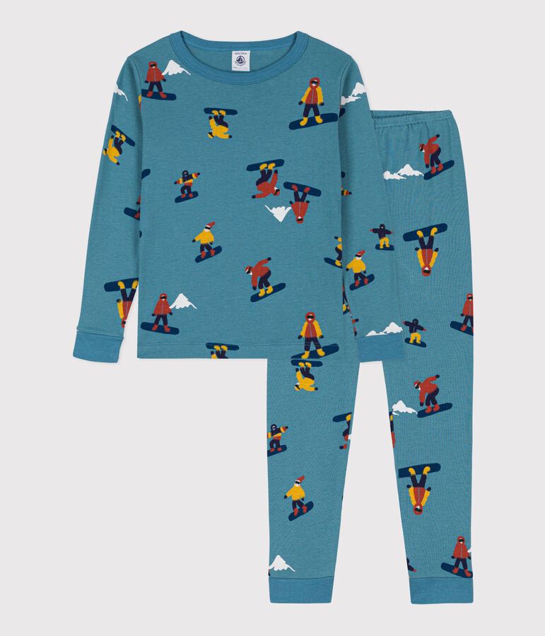 Pijama de algod&oacute;n ajustado snowboard para ni&ntilde;o/ni&ntilde;a azul/multicolor