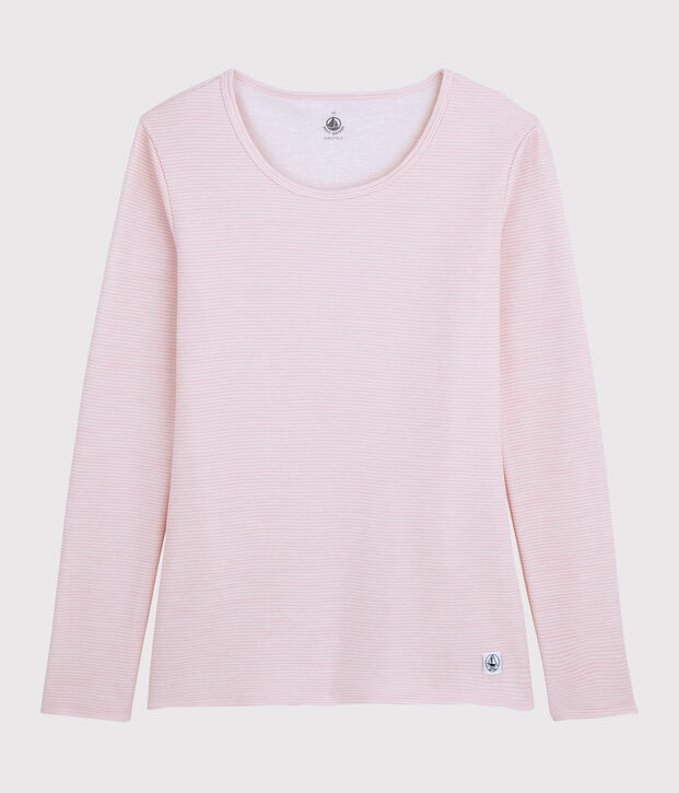 Camiseta de lana y algod&oacute;n para mujer rosa/blanco