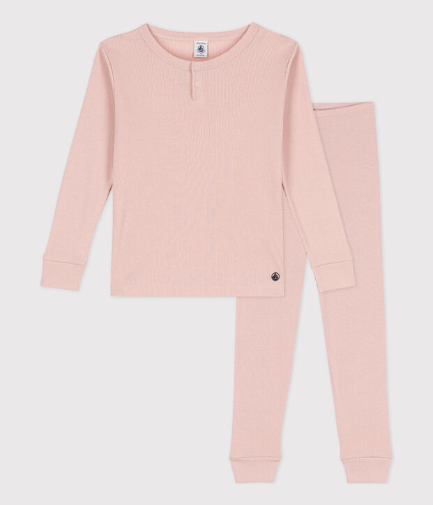Pijama liso de algod&oacute;n y lyocell para ni&ntilde;o/ni&ntilde;a rosa