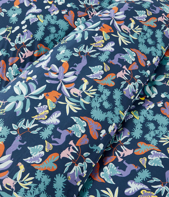 Juego de cama con estampado de jungla de popelina azul MEDIEVAL/blanco MULTICO