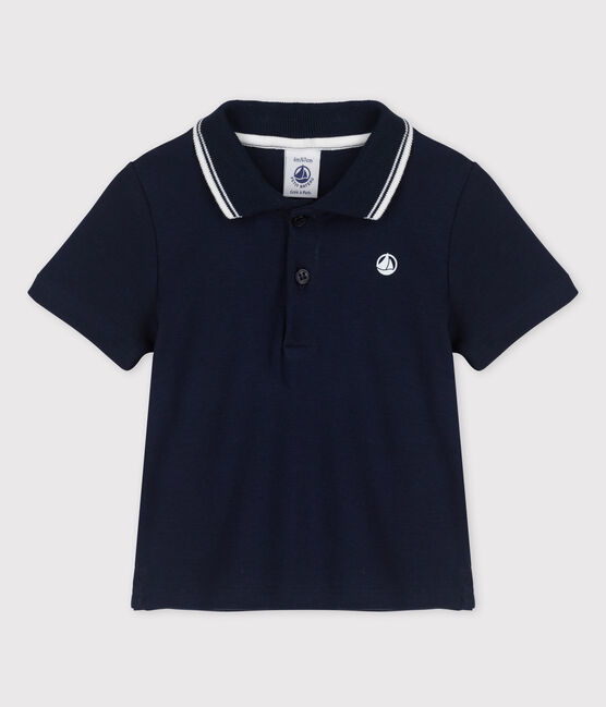 Polo de manga corta de canalé de bebé niño azul SMOKING