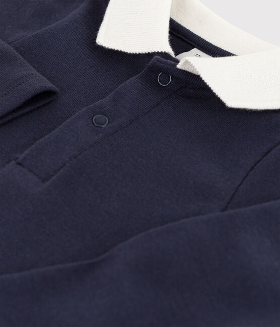 Body de manga larga con cuello de polo de algodón de bebé azul SMOKING