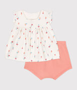 Conjunto de dos piezas de algodón con blusa con volantes para recién nacido blanco MARSHMALLOW/blanco MULTICO