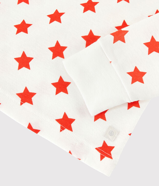 Pijama con estampado gr&aacute;fico de ni&ntilde;a/ni&ntilde;o de algod&oacute;n org&aacute;nico blanco/rojo