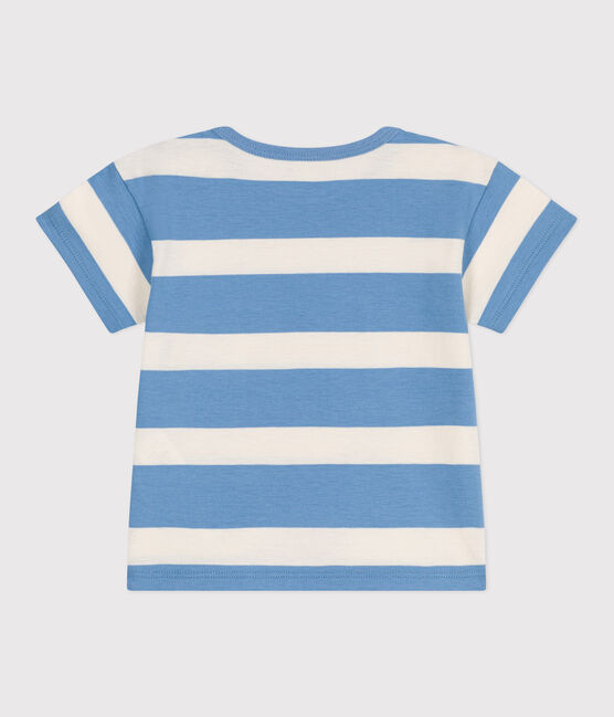 Camiseta de manga corta de algodón a rayas para bebé azul ALASKA/ AVALANCHE