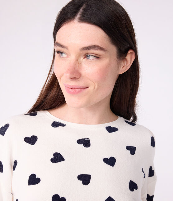 Pijama de rizo de algodón con estampado de corazones para mujer azul MILK/ SOIR