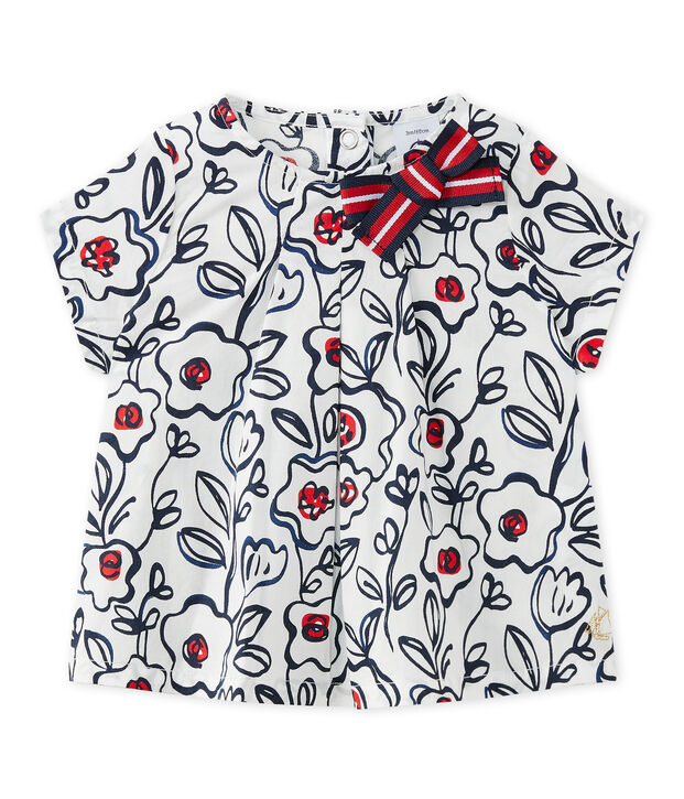 Blusa beb&eacute; de ni&ntilde;a en popelina blanco/multicolor