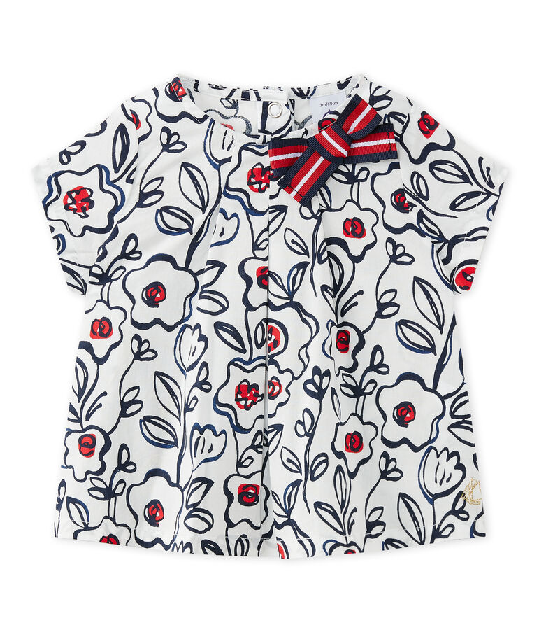 Blusa beb&eacute; de ni&ntilde;a en popelina blanco/multicolor