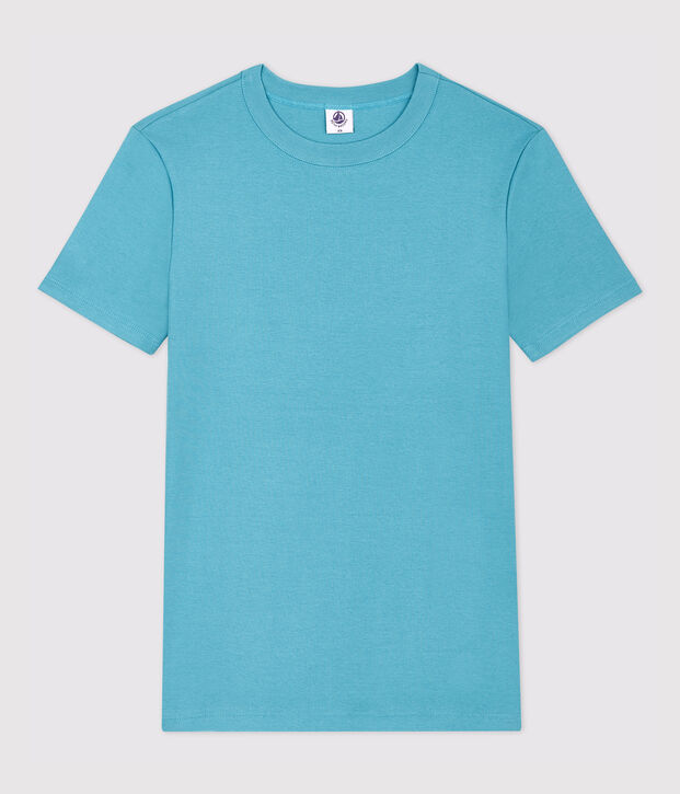 Camiseta de cuello redondo emblem&aacute;tica de algod&oacute;n de mujer azul