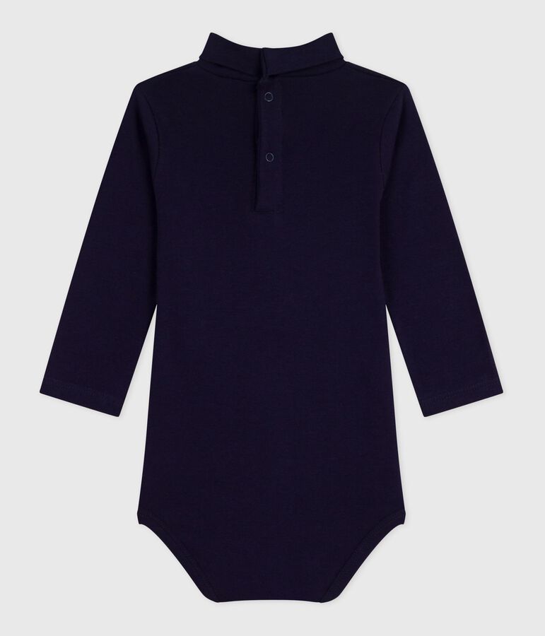 Body de algod&oacute;n liso con cuello vuelto para beb&eacute; azul