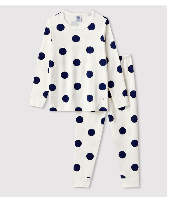 Pijama con estampado gráfico de niña/niño de algodón orgánico blanco MARSHMALLOW/azul MEDIEVAL