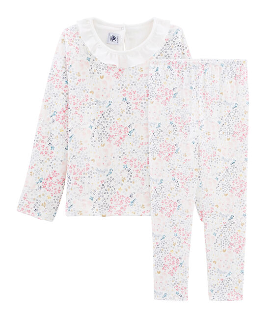 Pijama de tela túbica para niña blanco MARSHMALLOW/blanco MULTICO