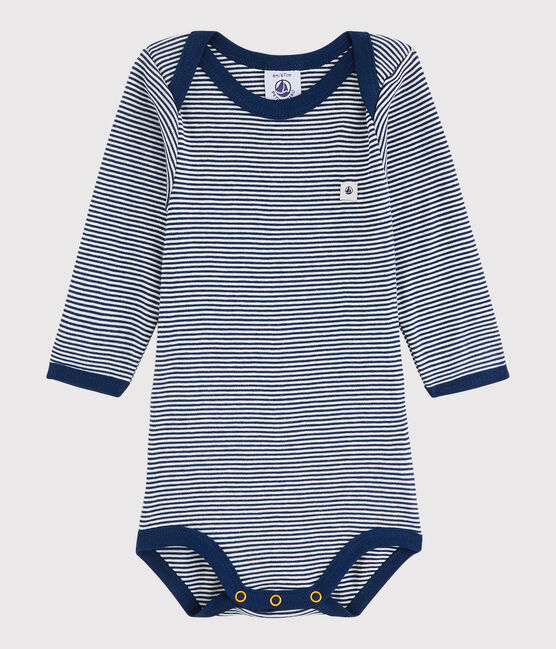 Bodi de manga larga de bebé niña/niño azul MEDIEVAL/blanco MARSHMALLOW
