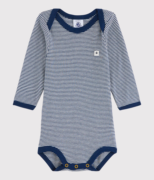 Bodi de manga larga de beb&eacute; ni&ntilde;a/ni&ntilde;o azul/blanco