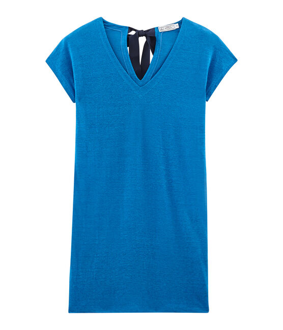 Vestido manga corta de lino para mujer azul RIYADH
