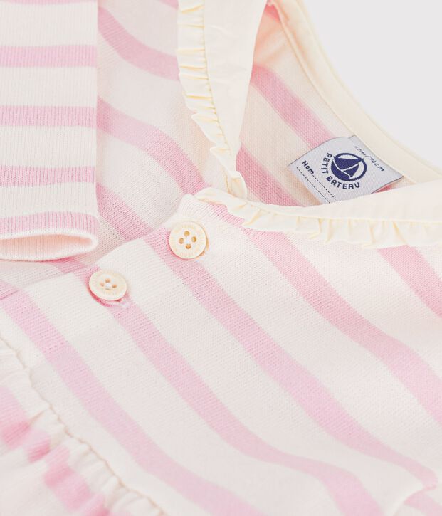 Vestido marinero de algod&oacute;n de manga larga con cuello marinero para beb&eacute; rosa/rosa