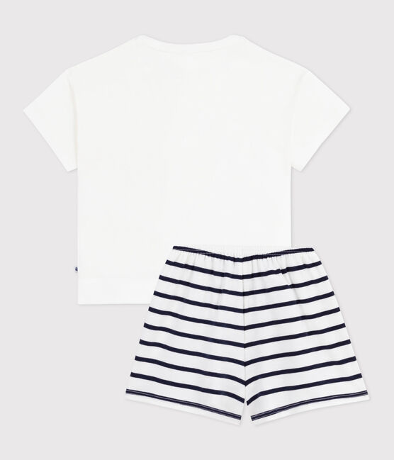 Pijama corto infantil de algodón con estampado de corazones blanco MARSHMALLOW/azul SMOKING