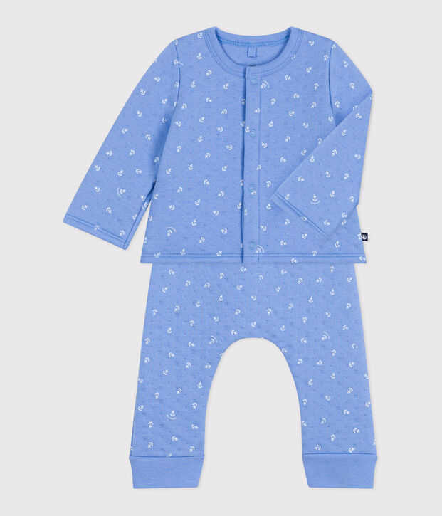 Conjunto de dos piezas de algod&oacute;n para beb&eacute; azul/blanco