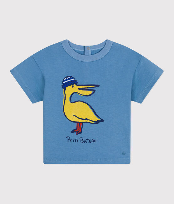 Camiseta lisa de manga corta de algodón para bebé azul ALASKA