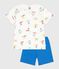Pijama corto infantil de algodón con estampado de surfistas blanco MARSHMALLOW/blanco MULTICO