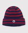 Gorro infantil de punto tricotado a rayas con forro polar azul/rojo