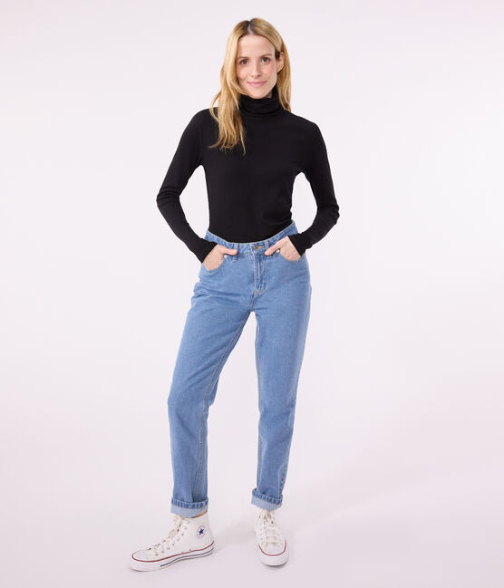 Camiseta Iconique de algodón con cuello alto para mujer negro BLACK