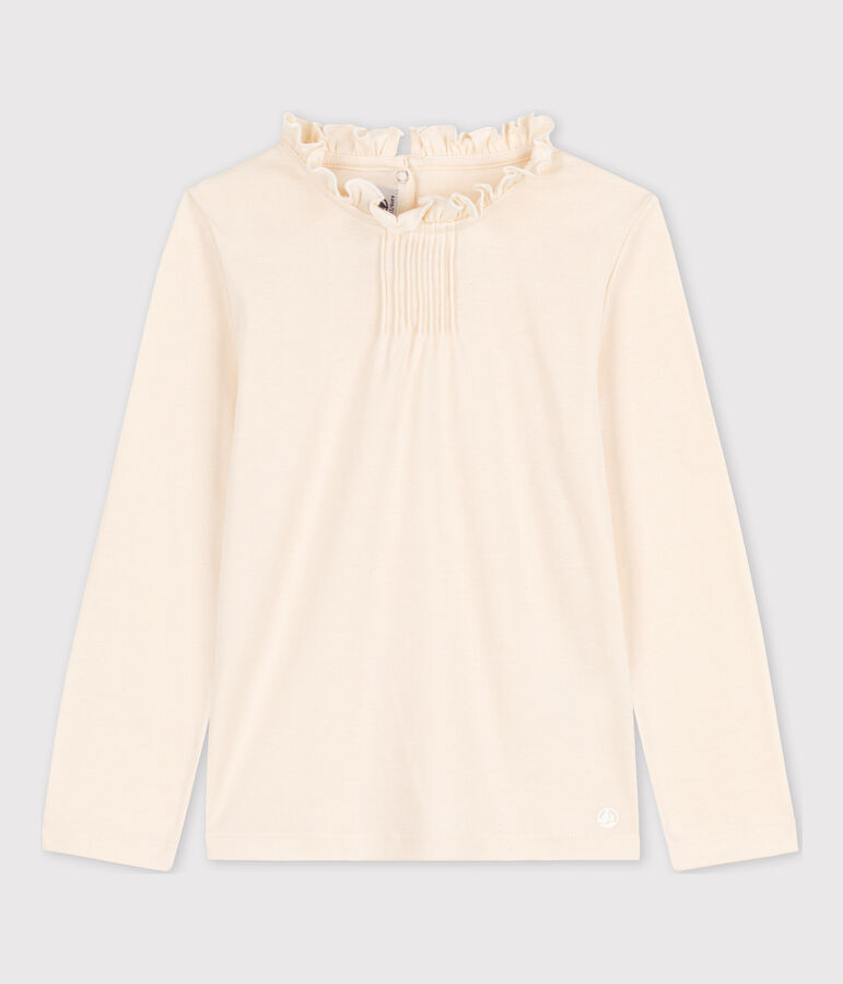 Camiseta de algod&oacute;n de manga larga de ni&ntilde;a crudo