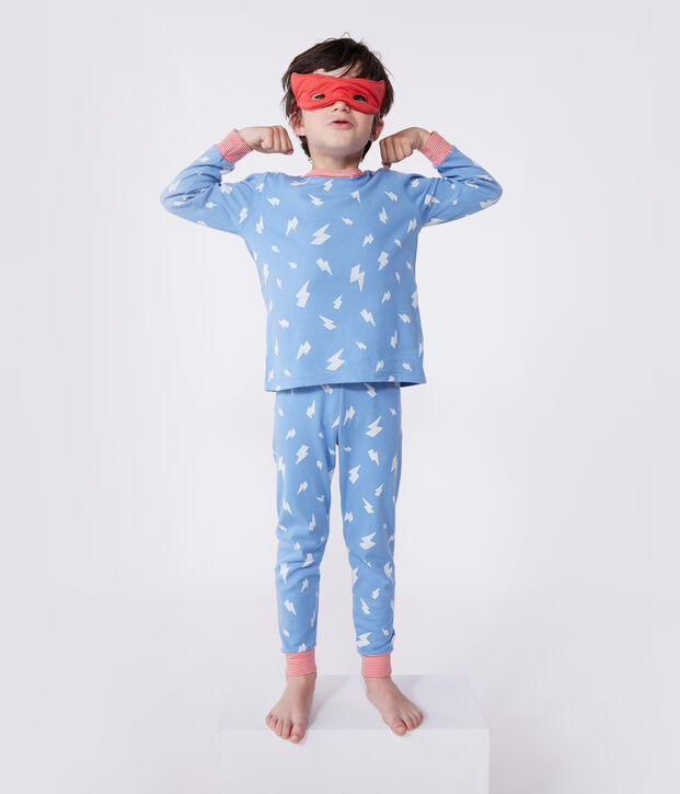 Pijama disfraz unisex de algod&oacute;n fosforescente con capa azul/multicolor