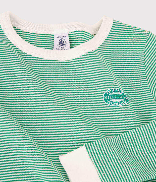 Pijama snugfit a rayas verdes de algod&oacute;n org&aacute;nico de ni&ntilde;o verde/blanco