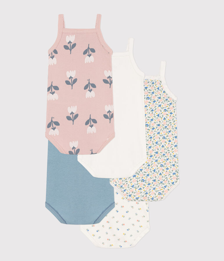 Juego de 5 bodis de tirantes de algod&oacute;n con flores variante 1