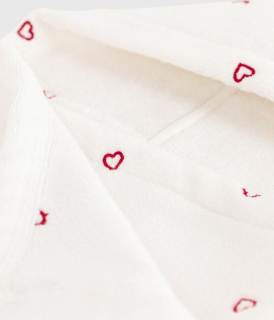 Capa de baño de rizo con corazones bordados para bebé blanco MARSHMALLOW/rosa CHARME