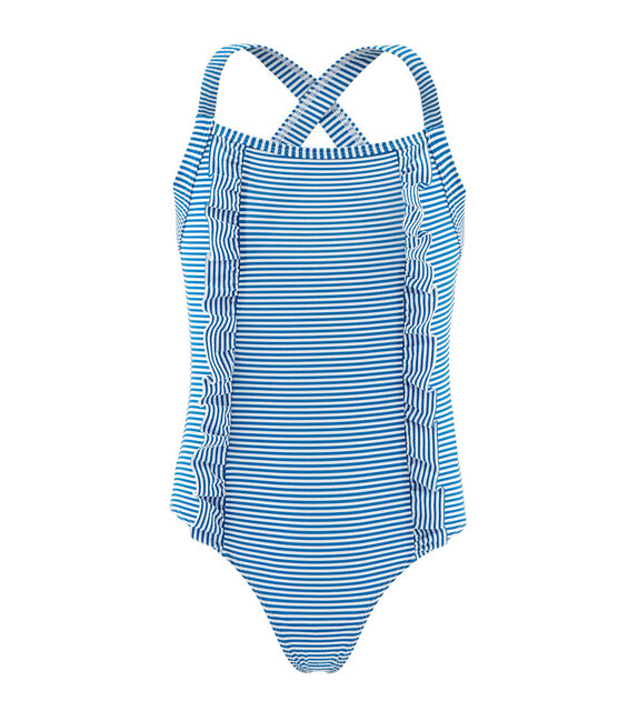 Traje de baño 1 pieza para niña azul RIYADH/blanco MARSHMALLOW