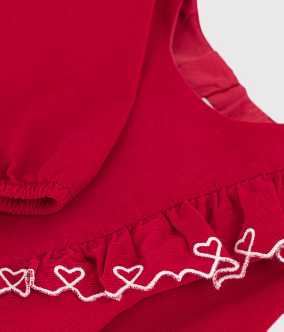 Vestido infantil liso de pana de manga larga rojo TERKUIT