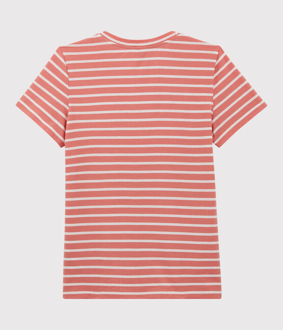 Camiseta RECTA con cuello redondo de algodón orgánico de mujer rosa PAPAYE/ MARSHMALLOW