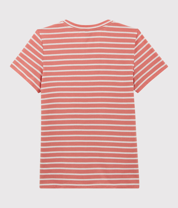 Camiseta RECTA con cuello redondo de algod&oacute;n org&aacute;nico de mujer rosa/blanco